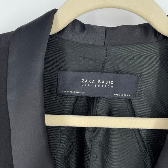 Zara Basic Collection Satin Lapel Tuxedo Blazer Black Fitted Size XS - Picture 12 of 13